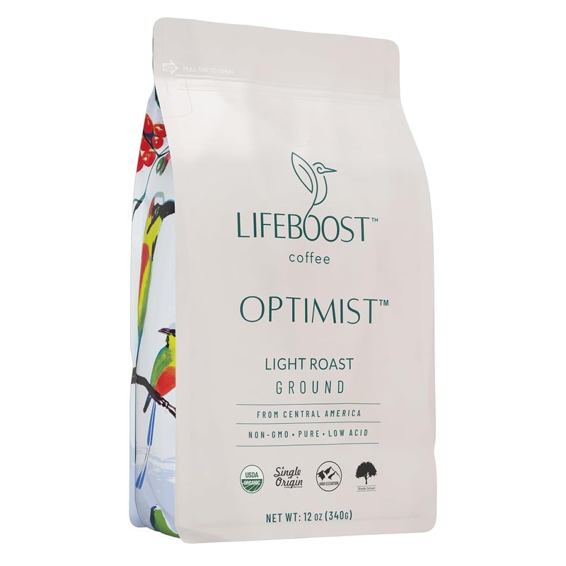 Lifeboost Light Roast Ground Coffee - Non-GMO Single Origin Low Acid Organic Light Roast Coffee - Third Party Tested For Mycotoxins & Pesticides - Ground - 12 Ounces - Image 1